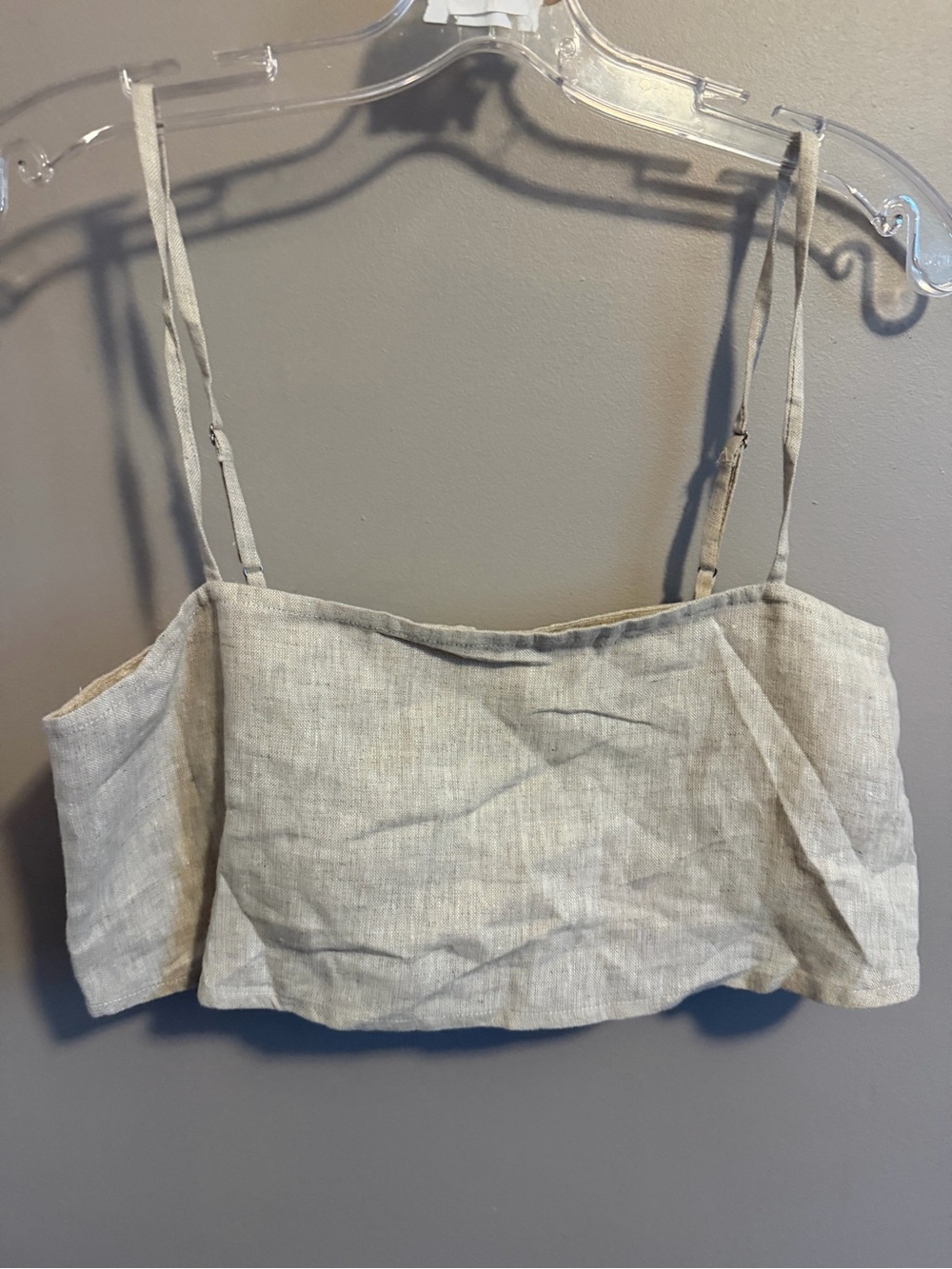Reformation Cleo Cropped Linen Adjustable Strap Back Button Top Beige 6